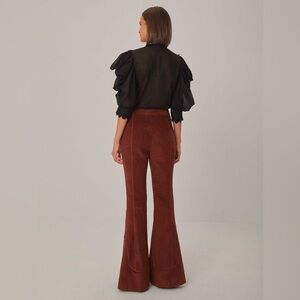 FARM Rio NWT Brown Corduroy High Waist Flare Pants Small Embroidered Retro Boho